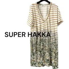 スーパーハッカ 綿麻 ボーダー×フルーツフラワーワンピース チュニック 大きめのサムネイル