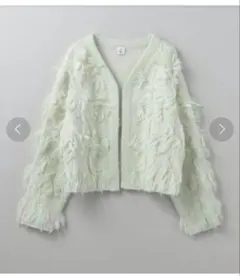 ＜6(ROKU)＞フリンジジャカード カーディガン☆ライム