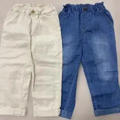 petit main 長ズボン 100cm ホワイト&ブルーデニム