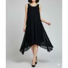 ノースリーブ ブラックドレス ビーズ刺繍　COMME CA ISM