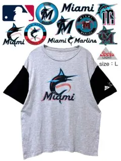 MLB　Miami Marlins　Tシャツ　Ｌ　グレー✕黒　USA古着