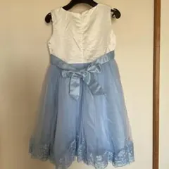 【送料込】130　キッズ　ドレス　発表会　結婚式　水色　パステル　パール　レース