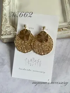 No.662 ハンドメイドピアスイヤリング ゴールドプレート＊透かしラウンド