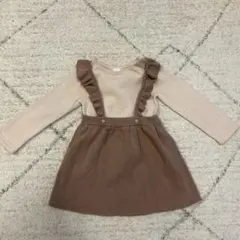 H&M フリルサロペットワンピース ピンクベージュ