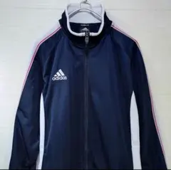 アディダス　トラックジャケット　刺繍ロゴ　袖ロゴ　ネイビー