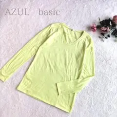 【アズールベーシック】レディース 蛍光色 Vネック長袖Tシャツ Mサイズ