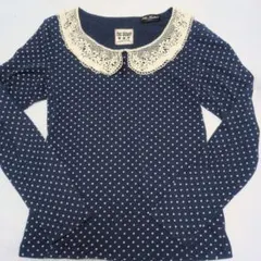 ネイビー 水玉 長袖カットソーブラウスTシャツ　160cm