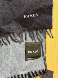 美品 PRADA ネイビー マフラー フリンジ付き レディース ウール100