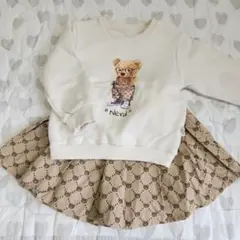 メリージェニー 韓国子供服 くま柄スカートとトレーナーセット100サイズ