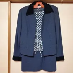 レディーススーツ　ネイビー チェック柄 3ピースセット　9AR　東京ソワ―ル