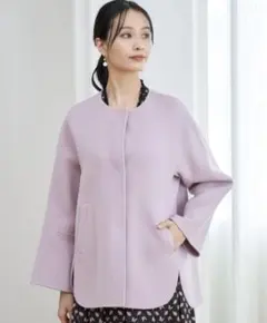 ANAYI ピンク ノーカラージャケット Eternal Line 2025】ミニドットツイードノーカラー