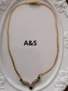 A&S　イギリス　ネックレスラインストーン　ゴールドトーン