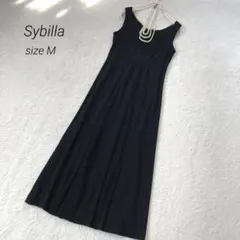 美品☆Sybillaシビラ　ノースリーブワンピース　ミモレ丈　黒　結婚式　M