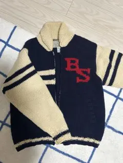 BS刺繍ロゴ ネイビーアイボリー カーディガン