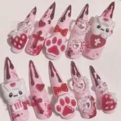 量産型　地雷系　ピンク　赤　ちみどろ　ネイルチップ