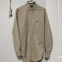 ラルフローレン　BDシャツ　ビッグシャツ　ベージュ　刺繍　深緑