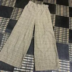 グレンチェック柄 ブラウン系 ハイウエスト ワイドパンツ M