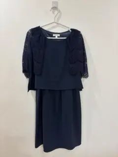 【送料込み】マタニティ　授乳対応　ネイビーレースボレロ付きドレス　L