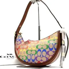 未使用保管品 コーチ ルナ ワンショルダーバッグ シグネチャー レインボー 茶