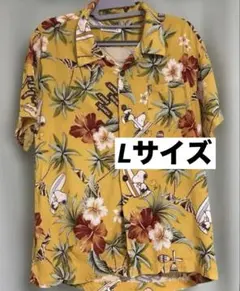 PEANUTSレーヨン100% アロハシャツ Lサイズ SNOOPY総柄イエローのサムネイル