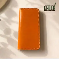 本革　iPhoneケース　スマホケース　キャメル　手帳型　2枚ポケット