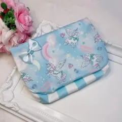 ユニコーン 虹 水色ストライプ 移動ポケット