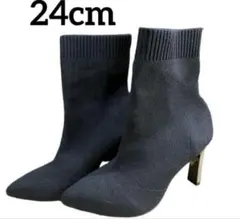 【美品】【即日発送】ソックスブーツ 24cm ヒール8㎝　ブラック