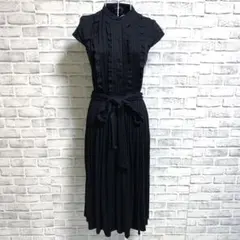 【PAULE KA】ポールカ　フリル　リボン　ミモレ丈　ワンピース　黒のサムネイル