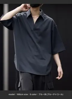 CLEL 半袖サイドレースシャツ XS ブルーチャコール