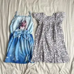 【130cm】子供服 ワンピース 2着セット エルサ風　ハンドメイド花柄　水色