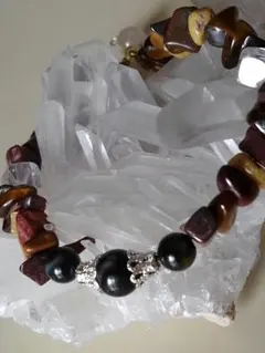 金運↗アンクレット☆金針水晶&3種のタイガーアイ☆ブレス可☆サイズオーダーメイド