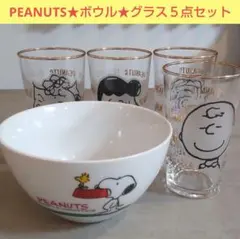あ*)様 スヌーピー★グラス★ボウル★５点セット★ピーナッツ★平成レトロ★チャー
