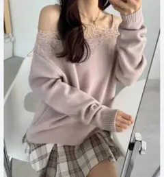 【新品未使用】GRL 花柄レースオフショルダー ニットトップス