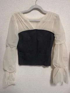 herlipto Tulle Sleeve Knit Top ベージュMのサムネイル