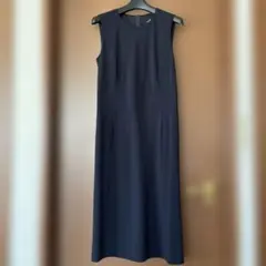 ｗｂ　上質サマーウール100% 裏キュプラ100% 濃紺ノースリーブワンピース