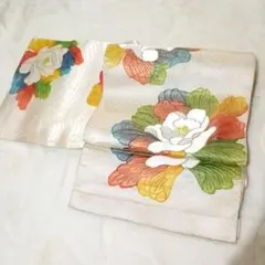 開き名古屋帯 カラフルな牡丹柄