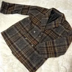 チェックダブルボタンコート