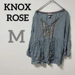 KNOX ROSE 【M】刺繍入り 五分袖 チュニック シャツ トップス
