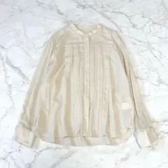 HUMAN WOMAN　ドビーシフォンブラウス　バンドカラー　シャツ　タック
