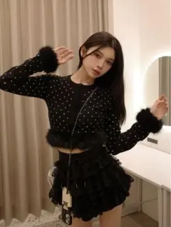 ダーリッチ Darichドットジャガードフェザーニットトップス