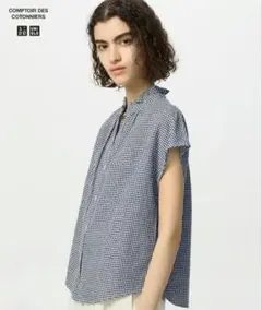 ユニクロ　コントワーデコトニエ リネンブレンドフリルブラウス М