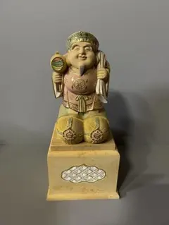 特別価格　柘植　木彫　大黒天　彩色