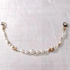 ホワイトパール ゴールドビーズ 羽織紐 ブレスレット ハンドメイド