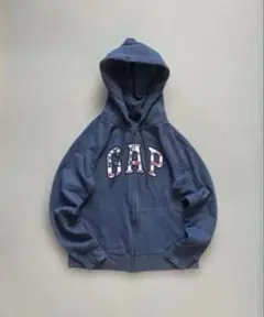 GAP フード付きジップアップパーカー ブルー