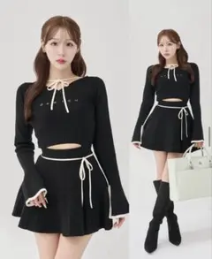 ダーリッチ　ウエストオープンリボンデザインニットミニワンピース