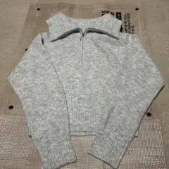 GU グレー リブ編み ジッパー付き ニット M