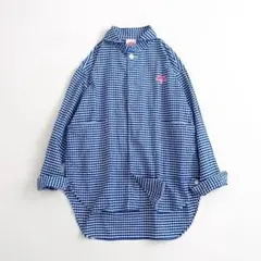 極美品 ダントン ラウンドカラー ギンガムチェック 長袖 シャツ 黒 白