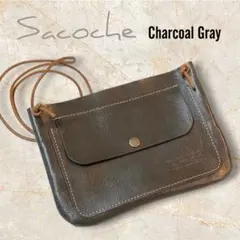 【all本革】サコッシュ　ショルダーバッグ　本革紐　チャコールグレー