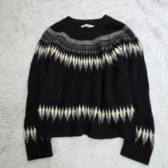 オーディナリーフェデレーション　求心柄ニット　セーター　サイズ40　ブラック