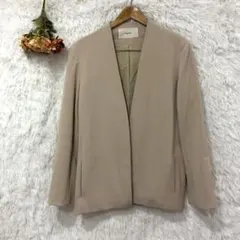 ★トゥデイフル★ノーカラージャケット【S】上着 ナチュラル 無地 ベージュのサムネイル